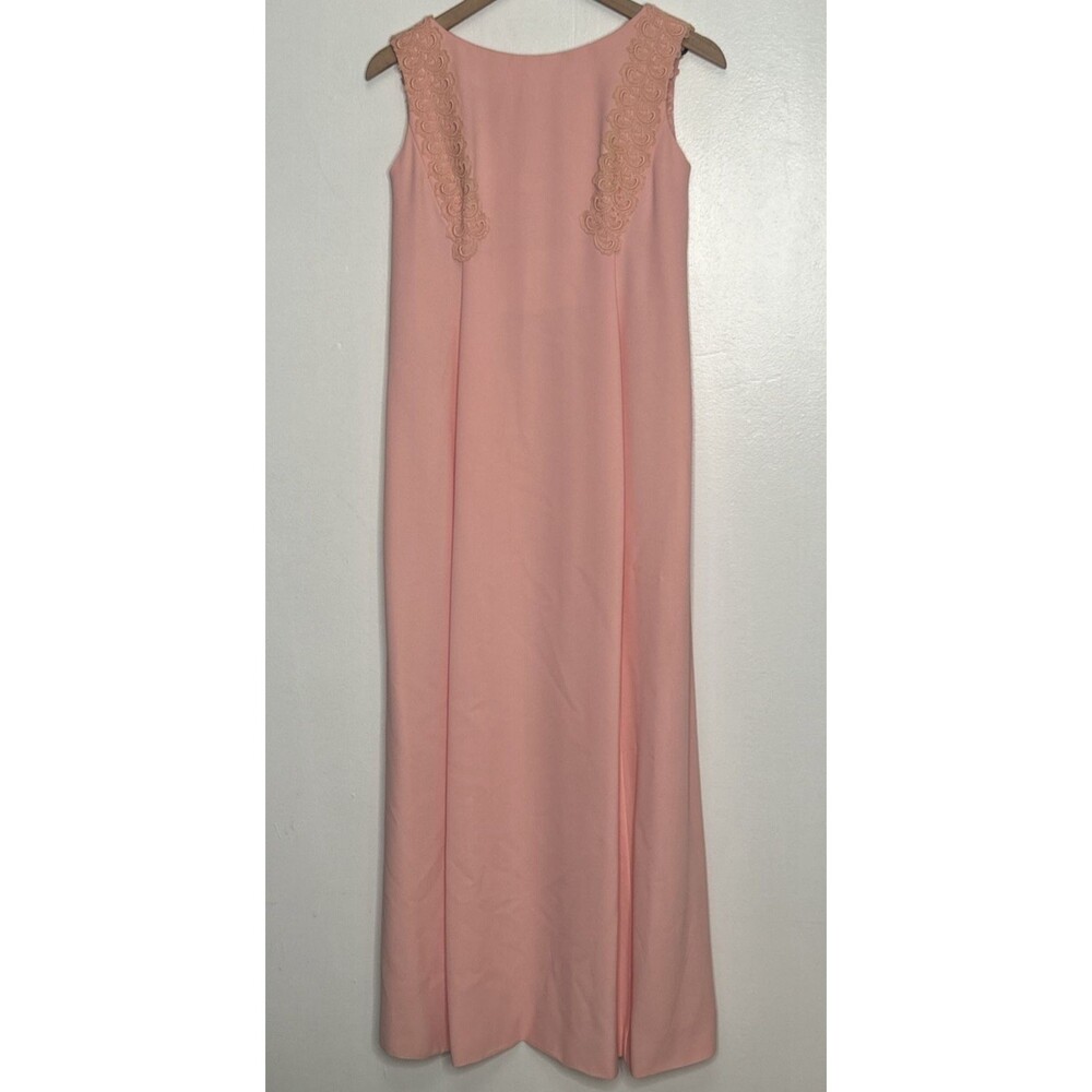 EMMA DOMB Pink Gown sleeveless lace bows 1950 Garden Party bridal 16" pit 51" L